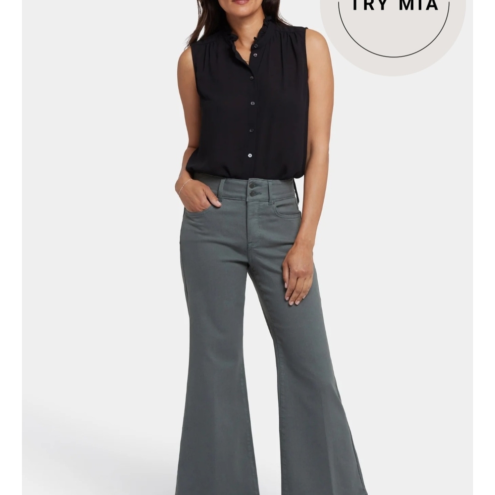 NYDJ Mia Flare Wide Leg Green Jeans